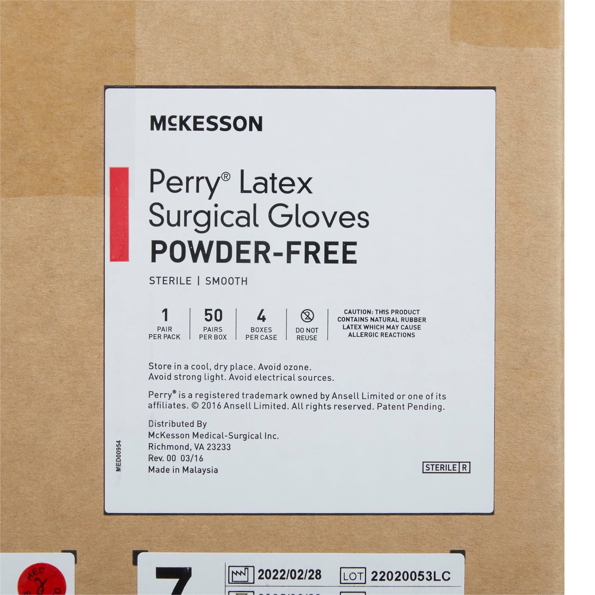 McKesson Perry Latex Surgical Gloves [200 Pairs] - Sterile, Disposable, Powder-Free, Professional Medical Exam Gloves for Healthcare & Dental Use - Size 7.0, Cream - Ideal for Hospitals, Clinics & First Aid Kits