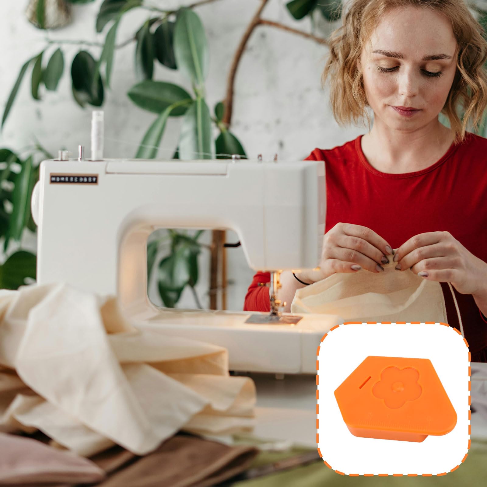 Magnetic Seam Guide for Sewing Machine - Universal Multifunctional Hemmer Guide with Measurement Scale | Perfect for Quilting, Dressmaking & DIY Sewing Projects (Orange)