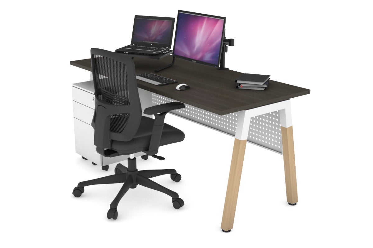 Quadro A Legs Office Desk with Wood Legs & Cross Beam - 1200L x 700W - Sturdy Workstation for Home Office, Study Room, or Professional Workspace