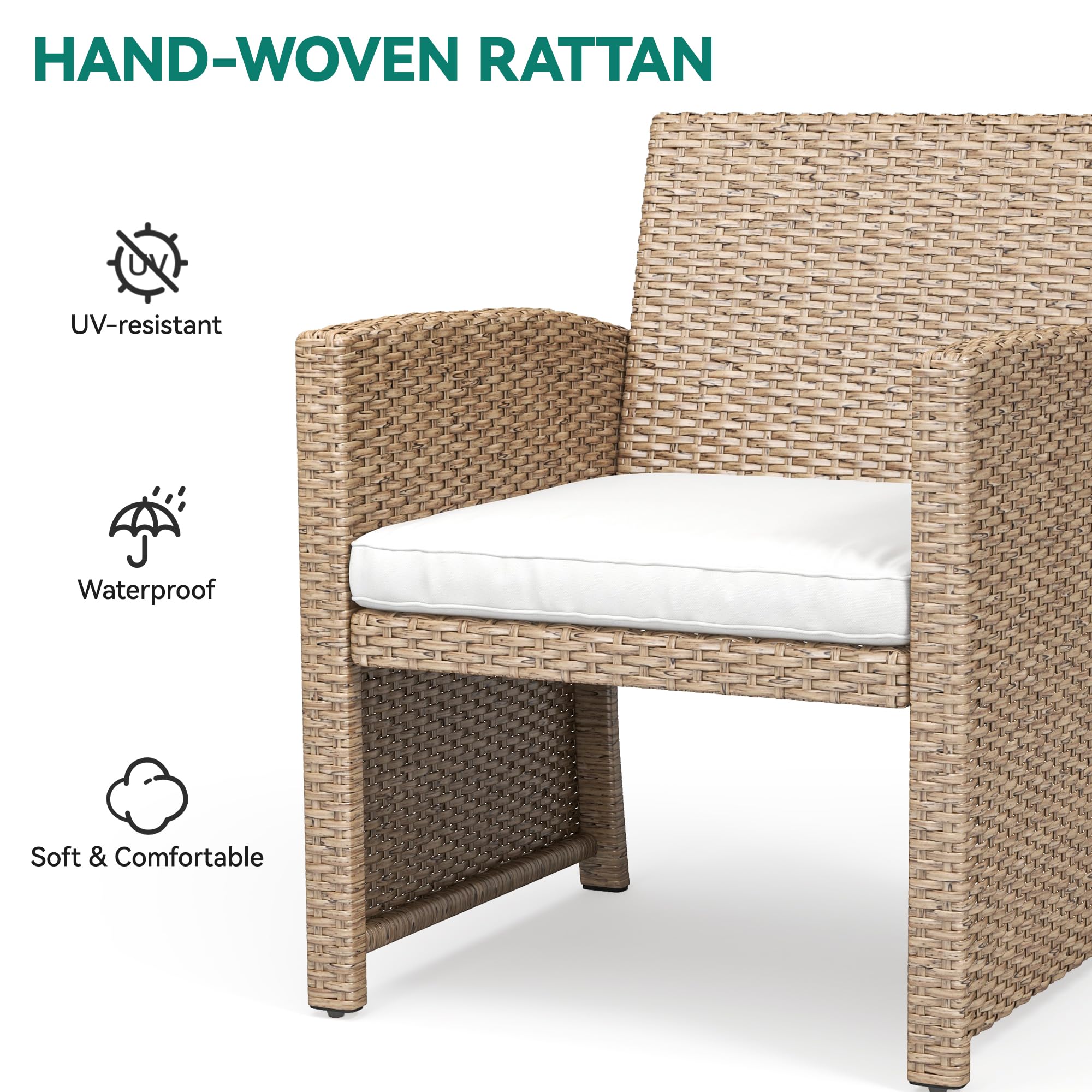 YITAHOME 4-Piece Patio Bistro Set - All-Weather Outdoor Rattan Wicker Loveseat with Glass Side Table & Cushions (Light Brown/Beige) - Perfect for Garden, Balcony & Backyard Relaxation