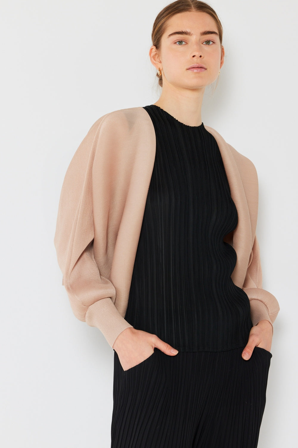 Marina West Swim Rib Pleated Puff Sleeve Bolero Cardigan - Stylish Cover-Up for Beach, Pool & Summer Outings