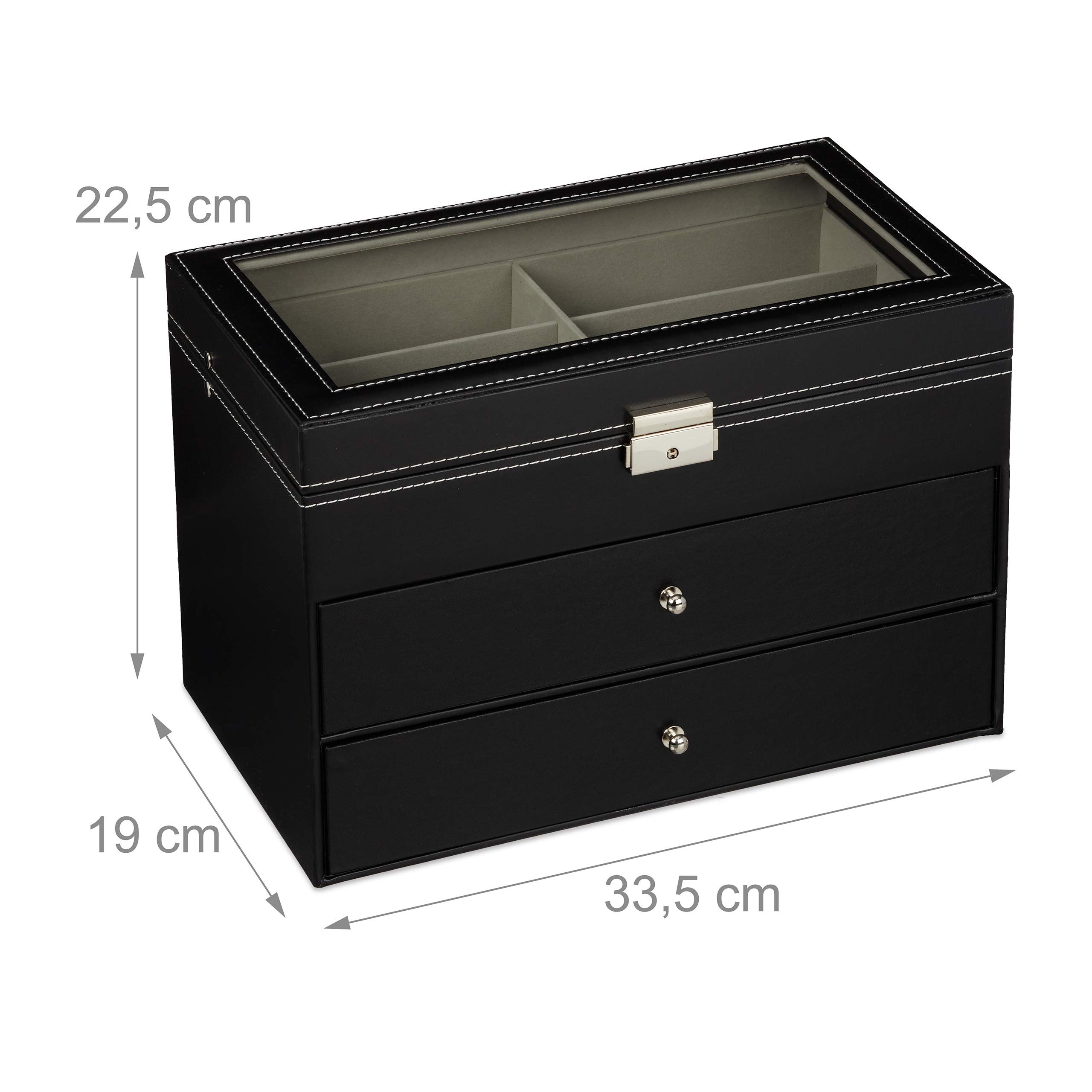 Relaxdays Faux Leather Sunglasses Storage Box for 18 Glasses - 22.5x33.5x19cm Black Organizer Case - Perfect for Home, Office, or Travel Accessory Organization