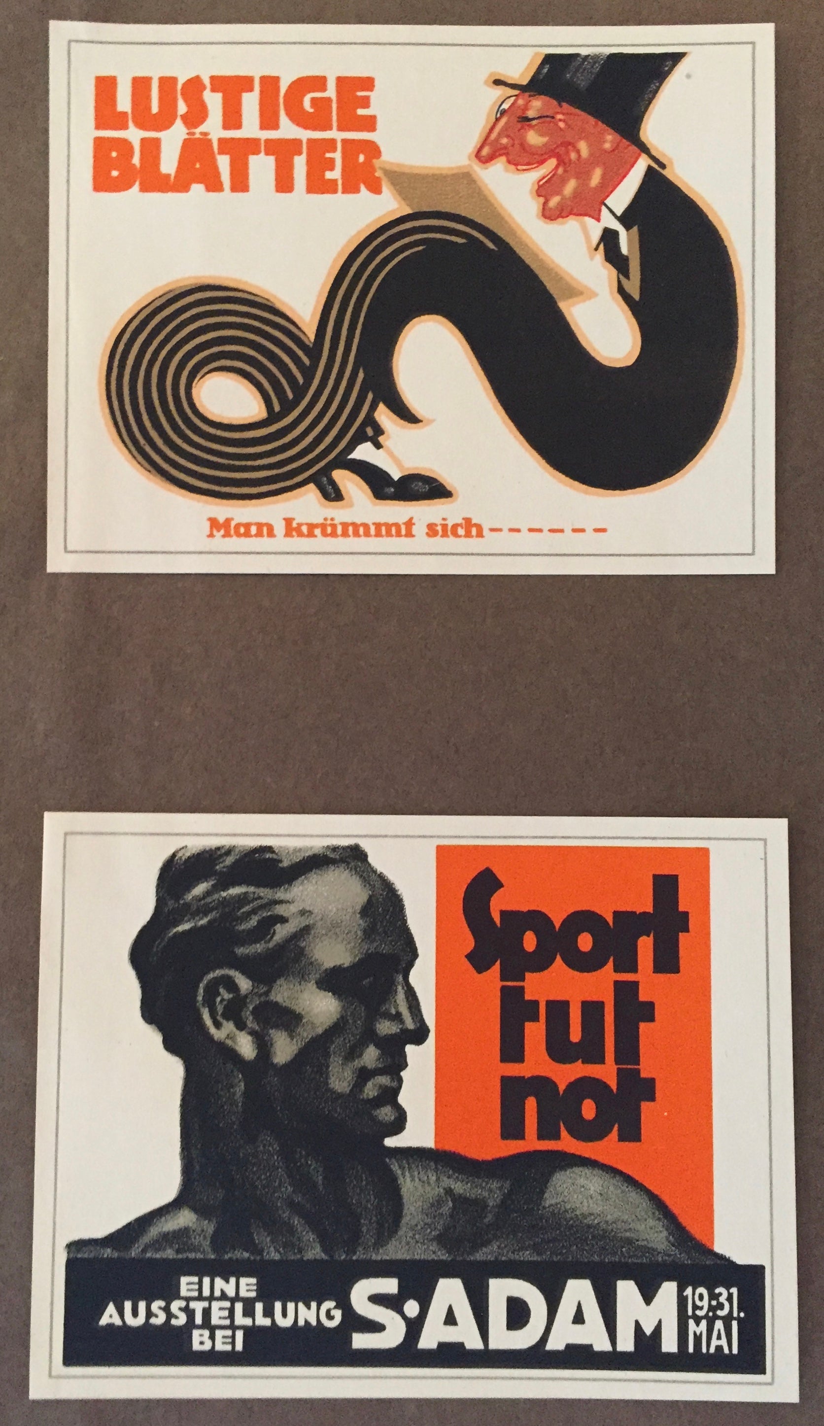 Vintage 1927 German Mini Poster Set - Lustige Blätter + Sport tut Not - Antique Wall Art Decor for Home, Office & Cafe - Perfect for History Lovers & Vintage Collectors