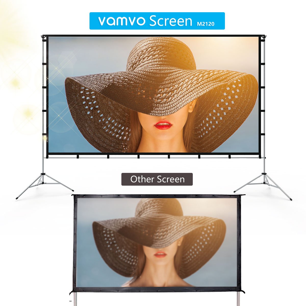 Vamvo 100 Inch Portable Projector Screen with Stand - Indoor Outdoor Movie Screen 16:9 HD 4K Ready - Includes Carry Bag & Aluminum Stand for Home Theater, Backyard, Camping and Outdoor Movie Nights