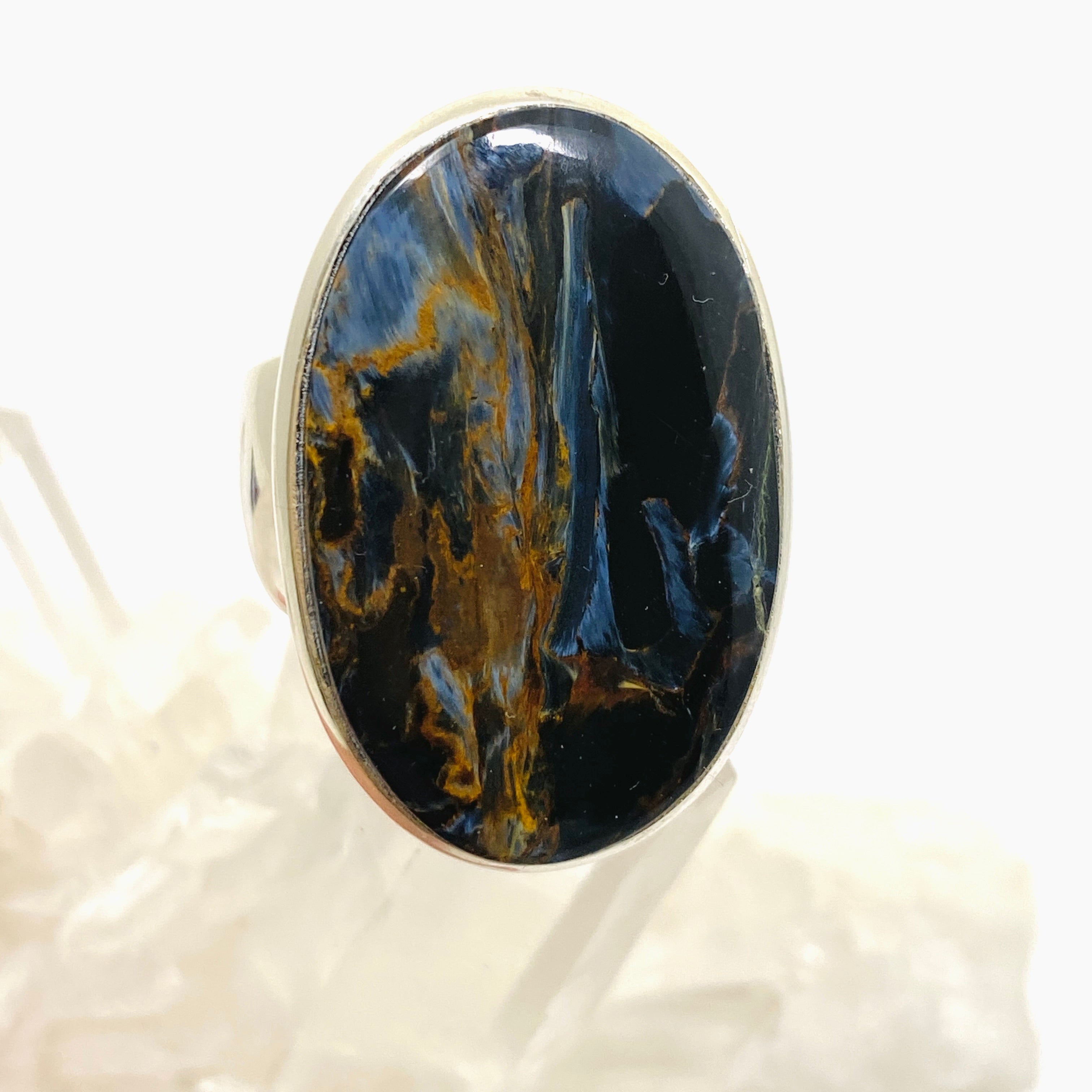 Pietersite Oval Cabochon Ring - Size 8.5 Sterling Silver Jewelry for Women - Perfect for Boho Fashion, Gift Giving & Special Occasions