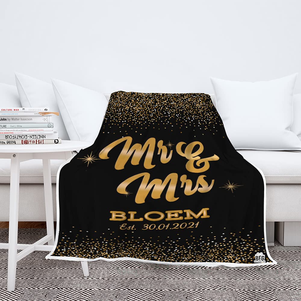 Personalized Mr. & Mrs. Couple Blanket with Names and Wedding Date - Custom Fleece Throw Blanket 60