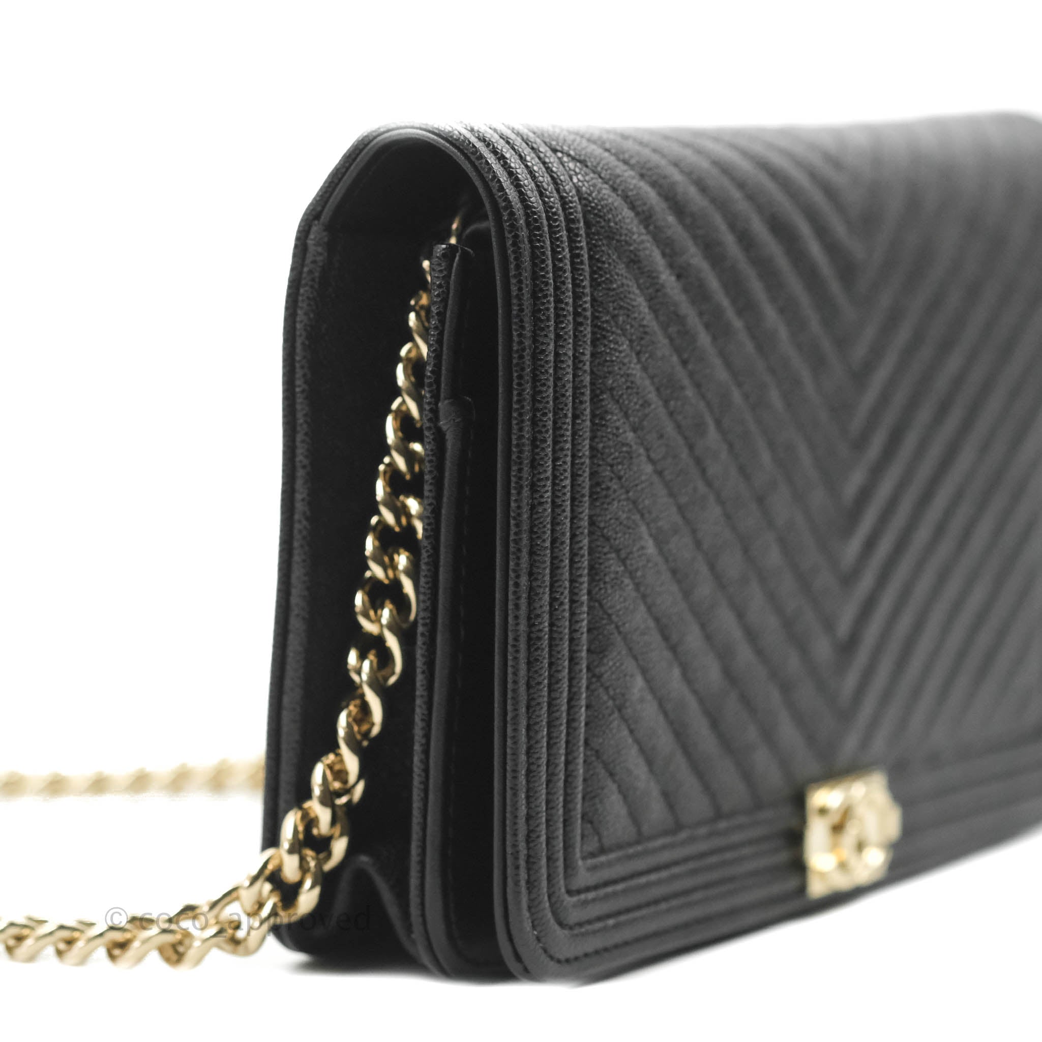 Chanel Chevron Boy Wallet On Chain Black Caviar Gold Hardware - Luxury Crossbody Bag for Women, Perfect for Evening Out & Special Occasions