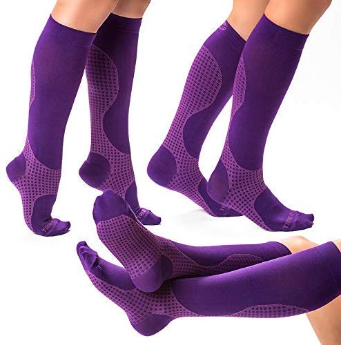 3 Pairs Knee High Compression Socks for Women & Men - Running & Travel