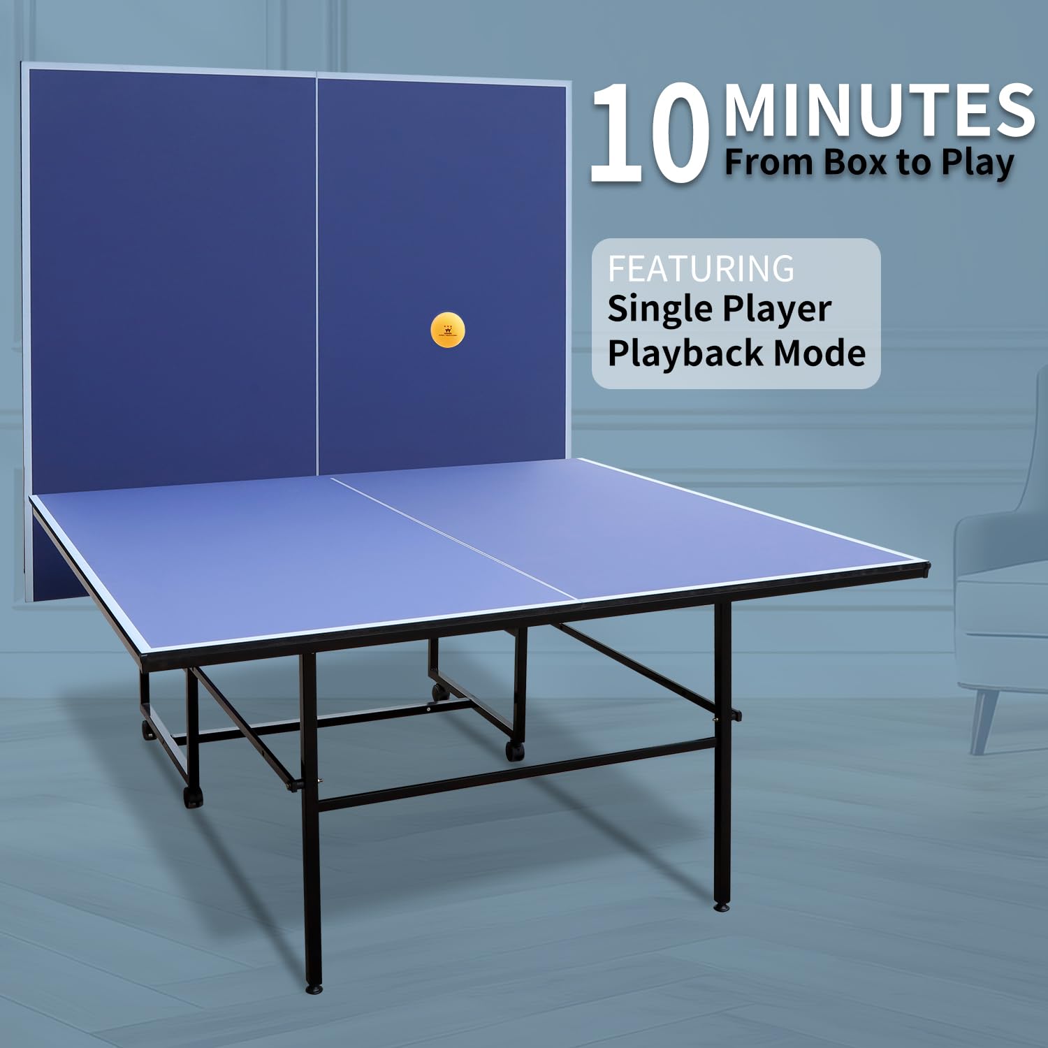 NicBex 9ft Foldable Ping Pong Table Set - Portable Midsize Table Tennis Kit with Net, 2 Paddles & 3 Balls | Indoor & Outdoor Use | Easy Assembly & Storage | Blue | Perfect for Family Game Nights, Backyard Parties & Recreational Sports