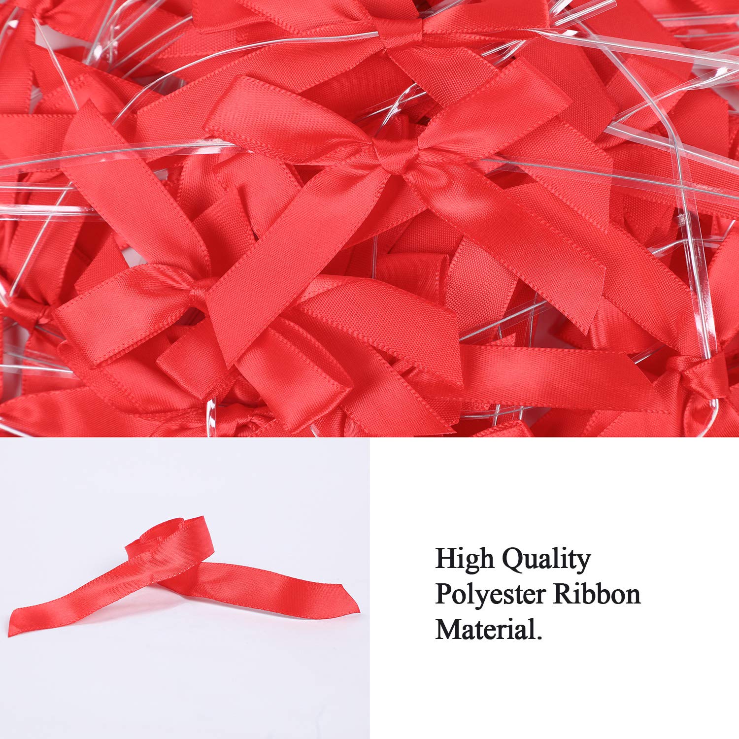 100 Pack Red Satin Ribbon Twist Tie Bows - Premium Gift Wrapping Bows for Treat Bags, Candy Bags, Party Favors, Wedding Decorations and Package Decorations - Perfect for Christmas, Birthday, Baby Shower Gifts and DIY Crafts