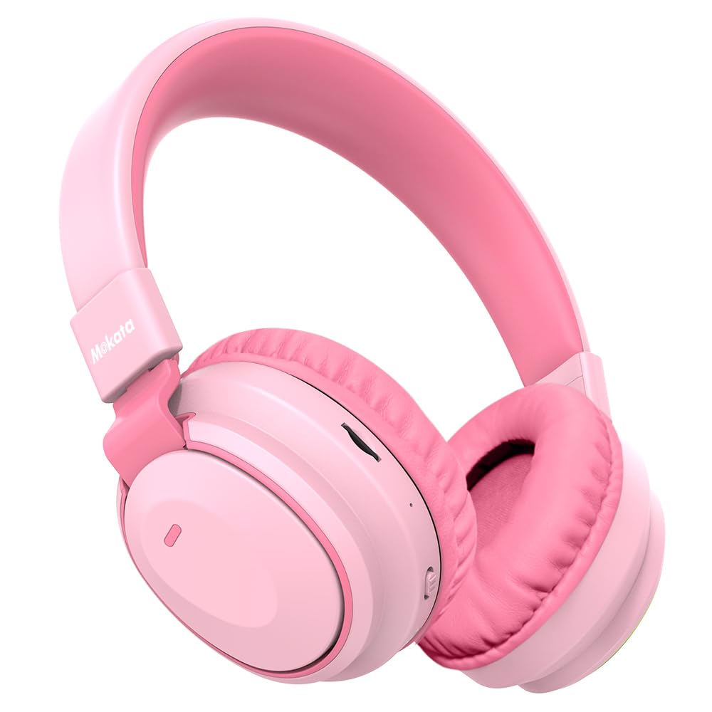 Bluetooth 5.3 Wireless Kids Headphones - 60H Playtime, Volume Limited 85/110dB, Over-Ear Foldable Design with Aux Cable & Mic - Perfect for School, Travel, iPad, Tablet, Notebook (Pink) - Ideal for Online Classes, Airplane Trips & Home Learning
