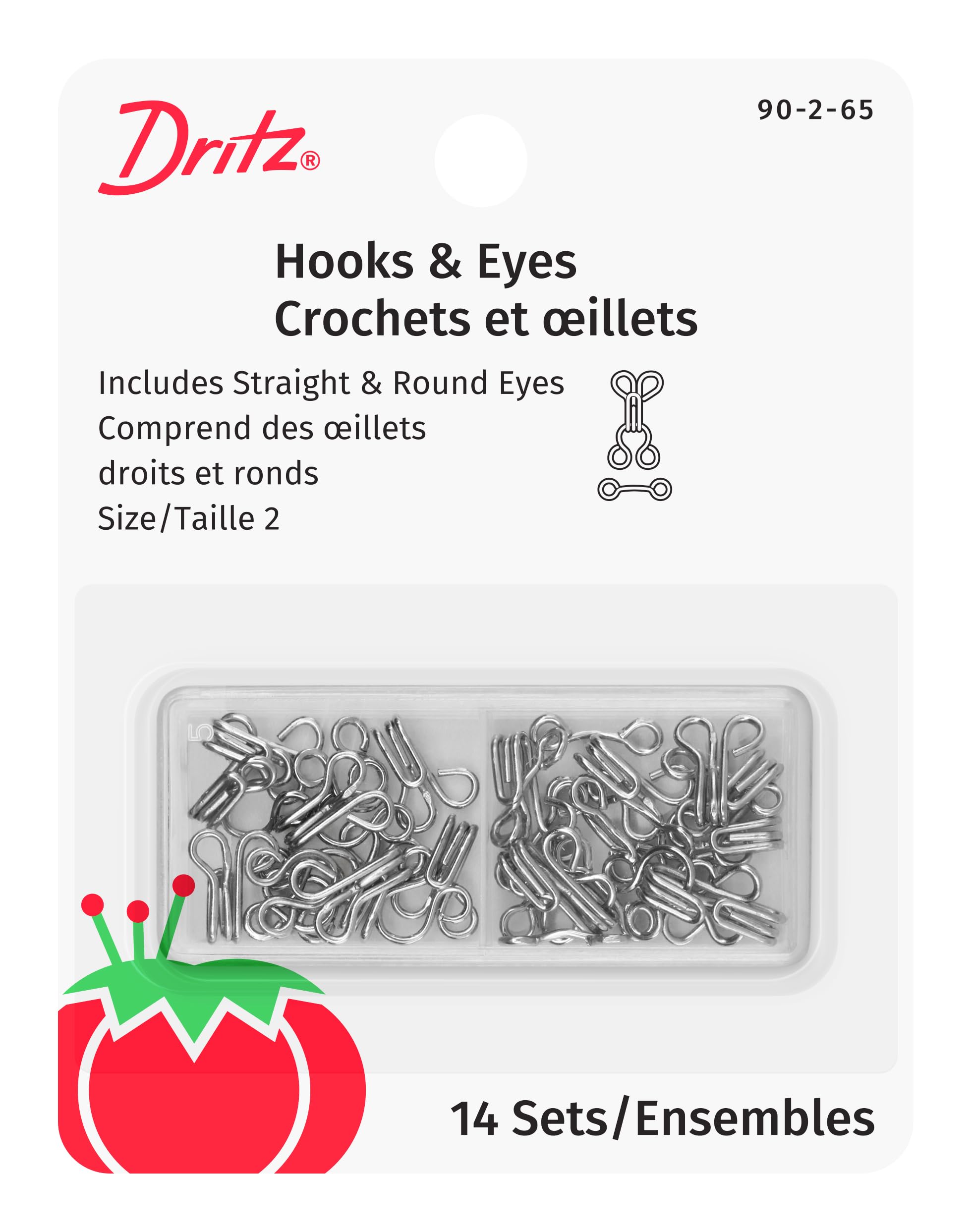 Dritz Nickel Hooks & Eyes Size 2 - Premium Sewing Fasteners for Clothing, Dresses & DIY Projects - Perfect for Garment Closures & Crafting