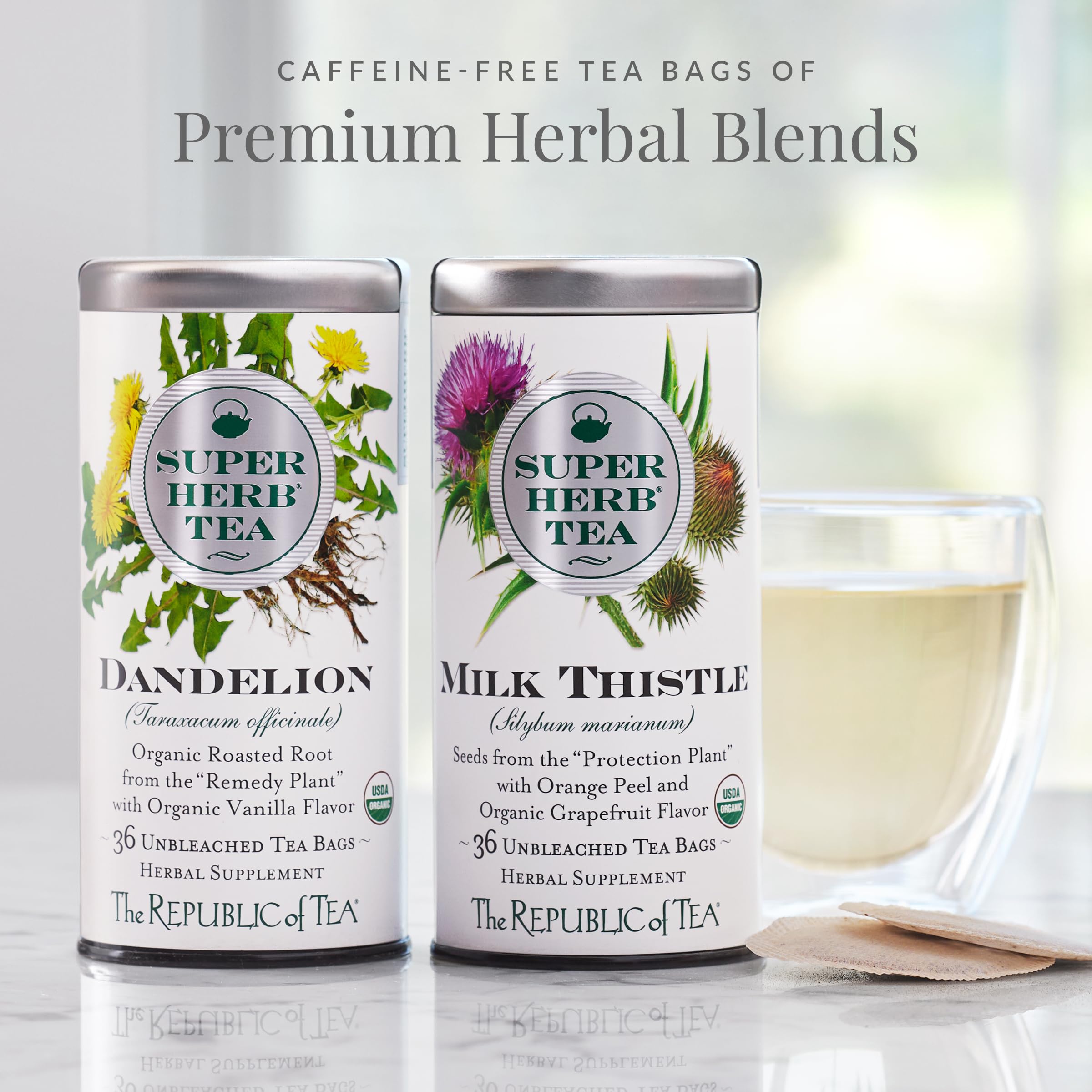 Organic Dandelion SuperHerb Tea Refill Bags - 250 Count, Naturally Caffeine-Free Herbal Tea by The Republic of Tea | Detox & Wellness Support, Perfect for Relaxation & Digestive Health