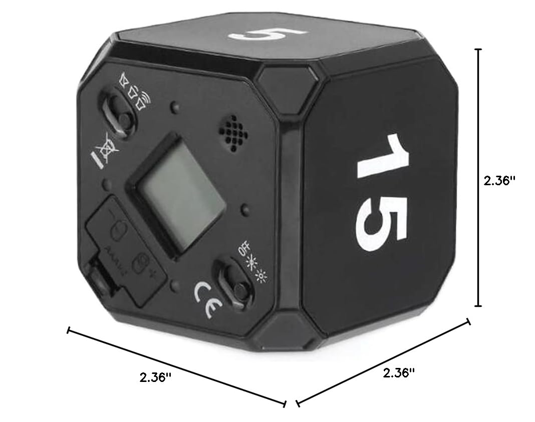 Hoshen Gravity Sensor Cube Timer - 5/15/25/45 Minute Countdown Kitchen Timer for Baking, Cooking, Study & Productivity - Black (Battery Not Included) | Perfect for Home, Office & Classroom Use