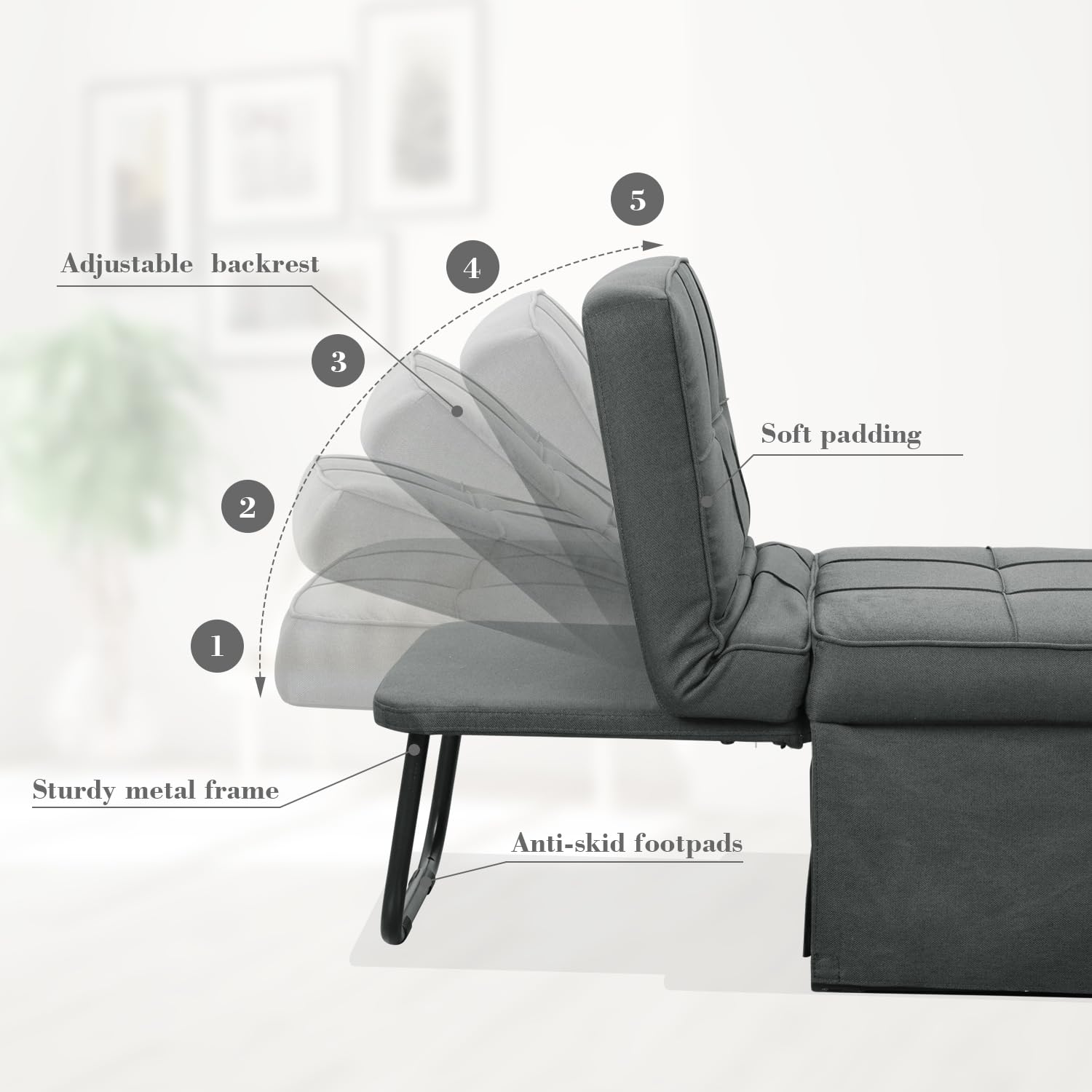 Ainfox 4-in-1 Convertible Sofa Bed - Multi-Functional Folding Ottoman Guest Bed with Adjustable Backrest, Modern Futon Couch for Small Spaces - No Assembly Required (Dark Grey) | Perfect for Living Rooms, Apartments, Offices & Studio Spaces