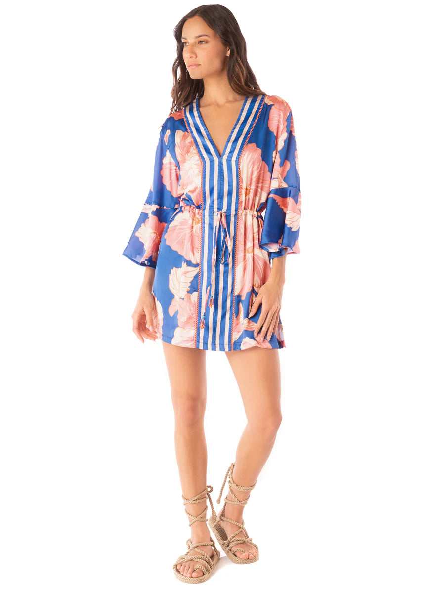 Maaji Magnolia Mirage Enjoyable Dress Cover Up - Bright Blue Floral Print Beach Dress for Women | Perfect for Poolside, Vacation & Summer Outfits
