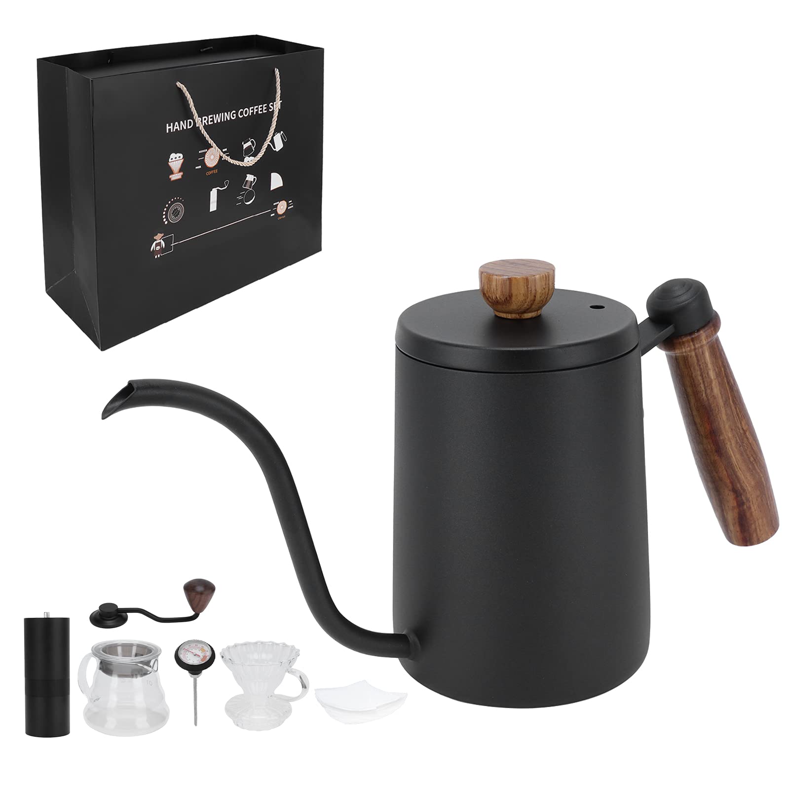 Premium 7-Piece Hand Drip Coffee Maker Kit - Black & Blue Pour Over Coffee Brewer Set with Stainless Steel Filter for Home, Office & Camping Use