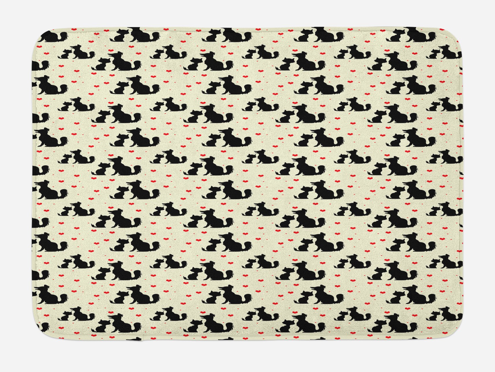 Ambesonne Plush Non-Slip Bath Mat with Dog & Cat Silhouettes, Romantic Hearts Design - Soft Bathroom Rug for Pet Lovers, 30.2