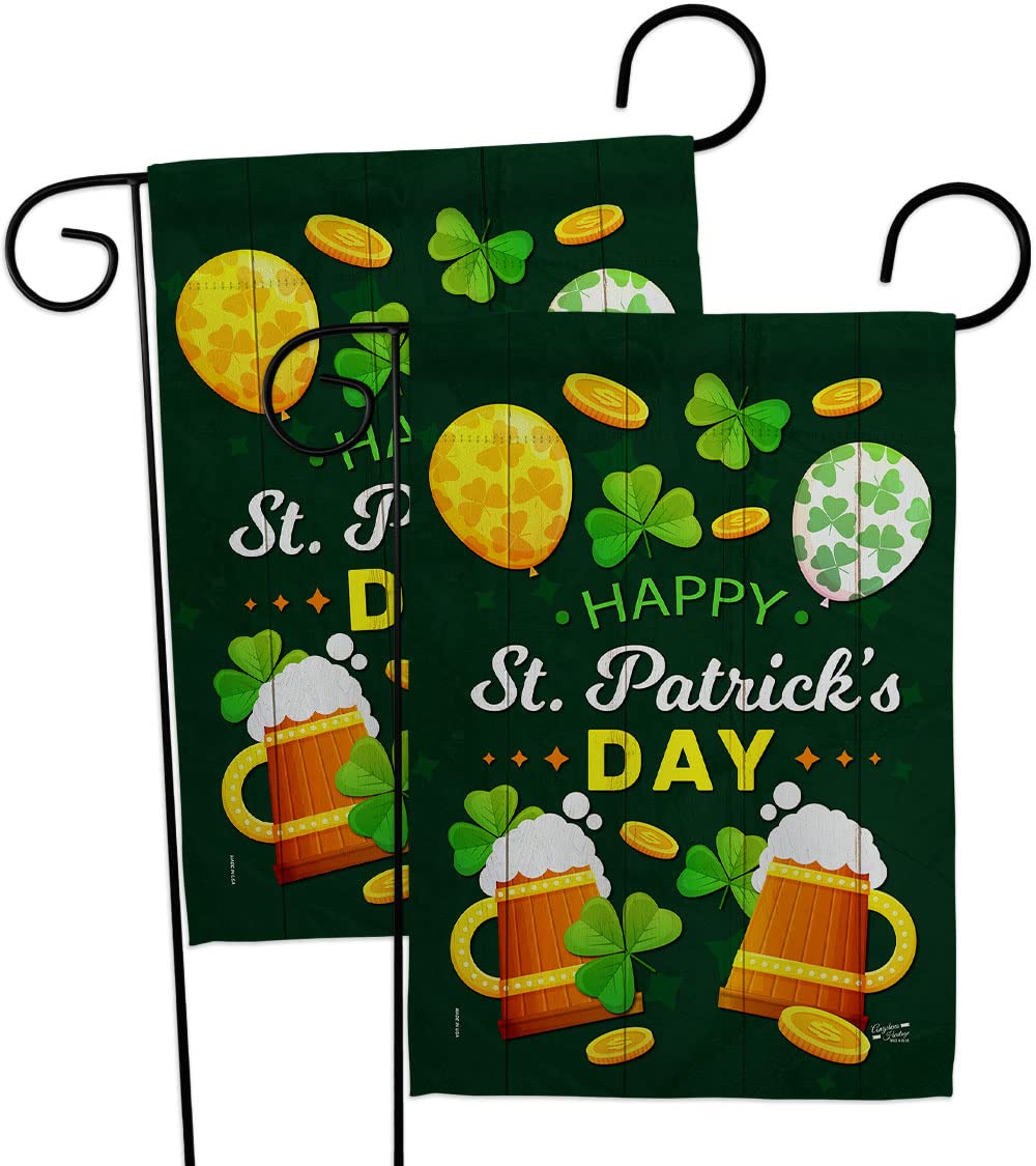 St. Patrick's Day Garden Flag 2-Pack - Double-Sided Spring Shamrock Leprechaun & Lucky Coin Design - Irish Holiday Decor for Yard, House Banner - Made in USA - Perfect for March Celebrations & Outdoor Decorations