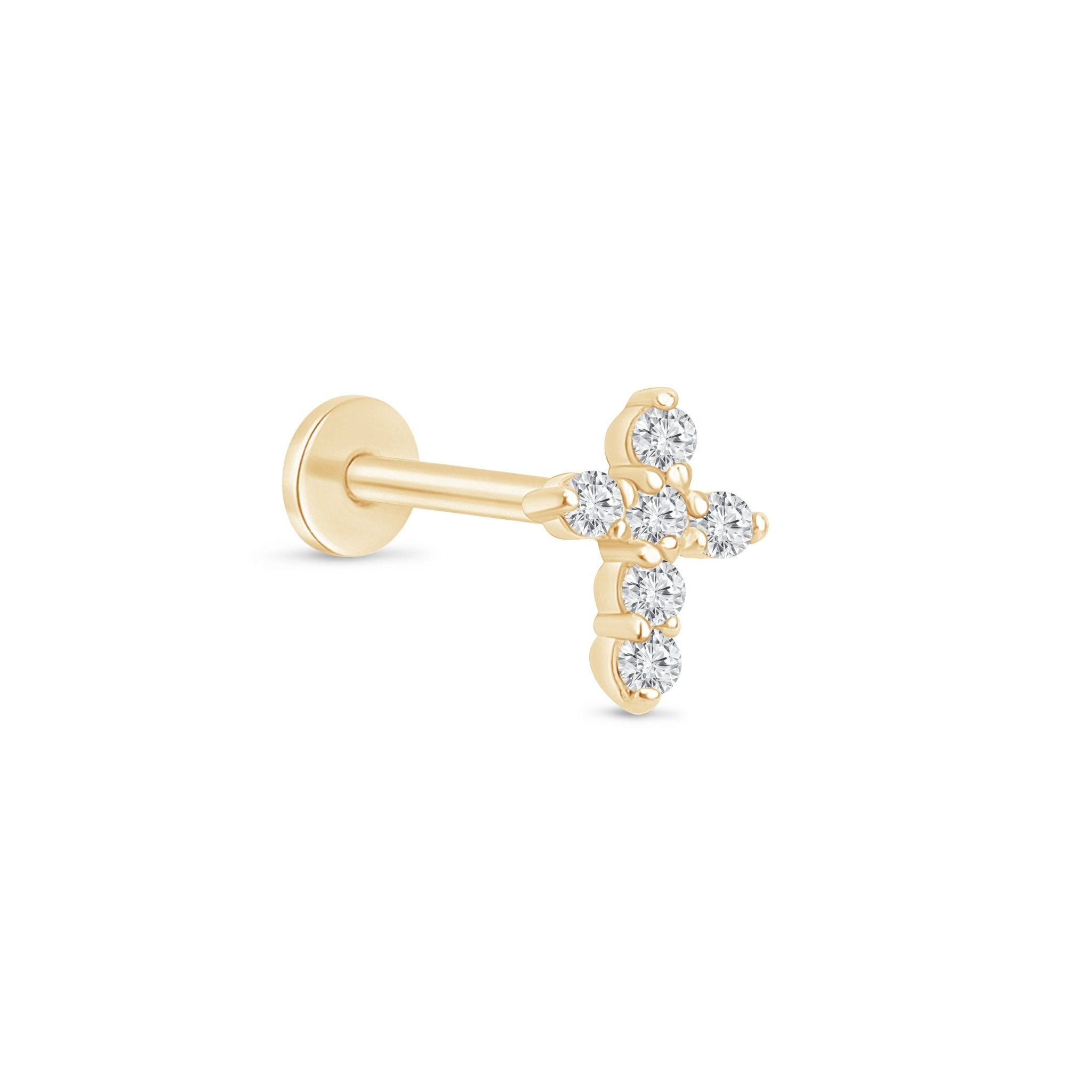 14K Yellow Gold Diamond Pavé Cross Stud Earrings - Hypoallergenic, Flat Back for Comfort - Perfect for Everyday Wear, Gifts & Special Occasions