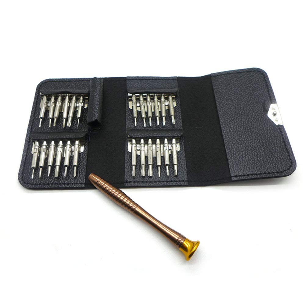 25-in-1 Portable Mini Screwdriver Repair Tool Kit with Leather Case - Precision Pentalobe 0.8 1.2 P5 & Torx T5 Bits for MacBook Pro, iPhone, iPad, Laptop, Tablet, Smartphone, Watch & Eyeglass Repair - Perfect for DIY Electronics Maintenance & Home Repairs