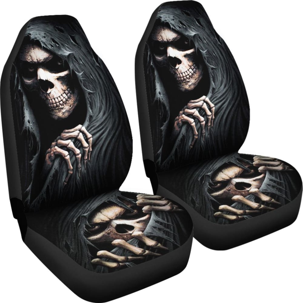 2 Pcs Grim Reaper Skull Girl Car Seat Covers - Gothic Horror Decor for Halloween, Cosplay & Car Accessories - Perfect for Car Enthusiasts & Halloween Lovers