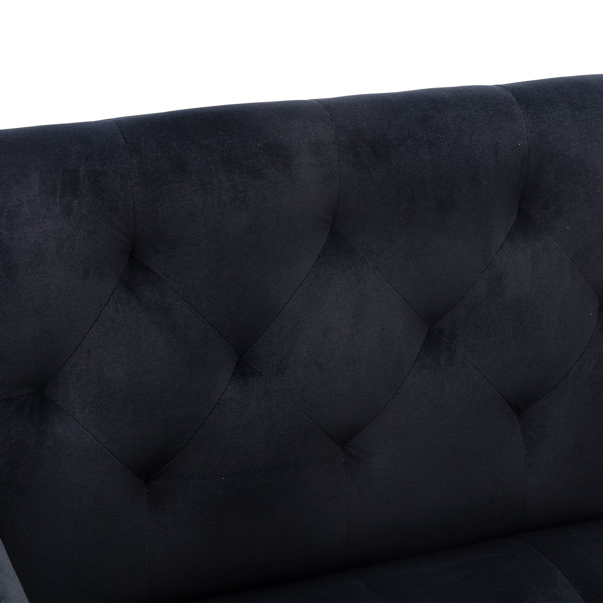 Luxury Velvet Accent Chair - Modern Upholstered Single Sofa with Rose Gold Metal Legs, Contemporary Club Chair for Living Room, Bedroom, Lounge - Perfect for Reading Nook, Home Office & Apartment Decor (Black)