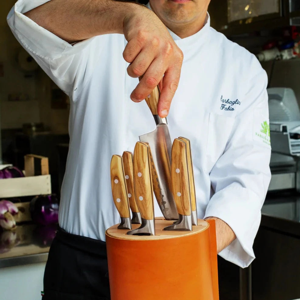 Wusthof Amici Leather Wrapped Knife Block Set - Premium German Kitchen Knives with Storage for Home Chefs | Perfect for Cooking, Slicing & Food Prep