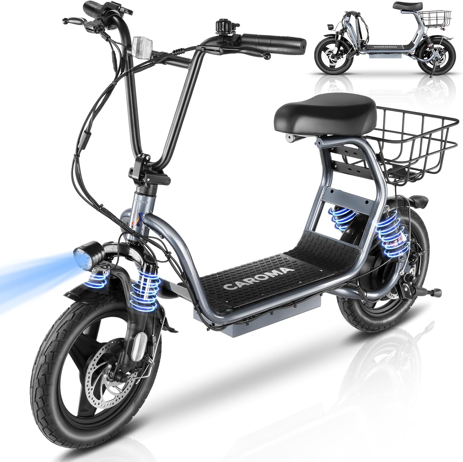 Caroma Peak 1200W Foldable Electric Scooter with Seat - 14