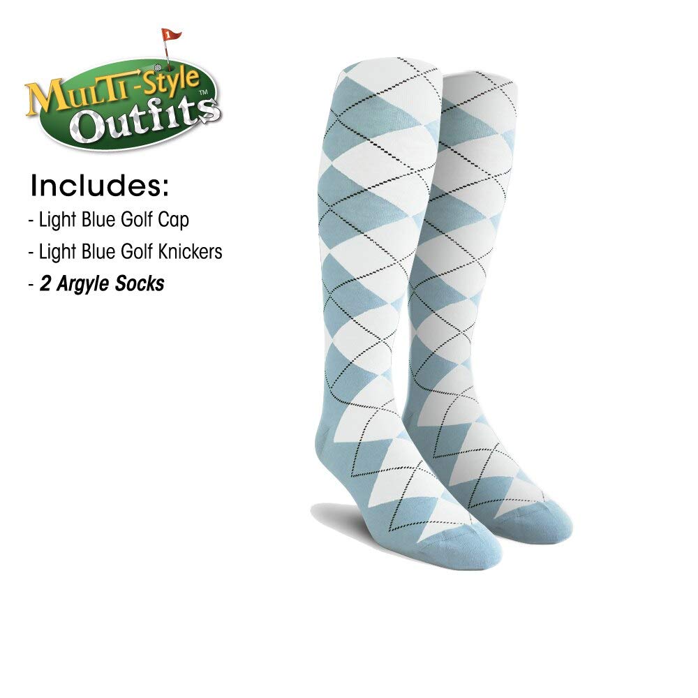 Men's Light Blue Golf Outfit Set - Matching Knickers, Cap & 2 Over-The-Calf Socks | Stylish Golf Attire for Men | Perfect for Golf Courses, Country Clubs & Casual Wear