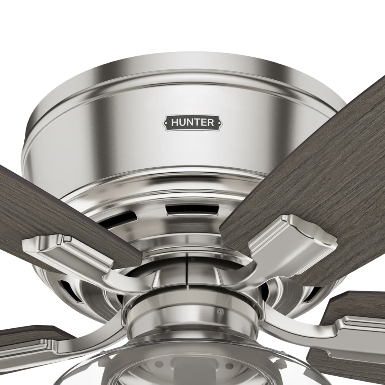 Hunter 52 Inch Bennett Brushed Nickel Low Profile Ceiling Fan with Light Kit - Flush Mount Indoor Cooling Fan for Bedroom, Living Room, and Office - Energy Efficient Quiet DC Motor - Modern Home Decor