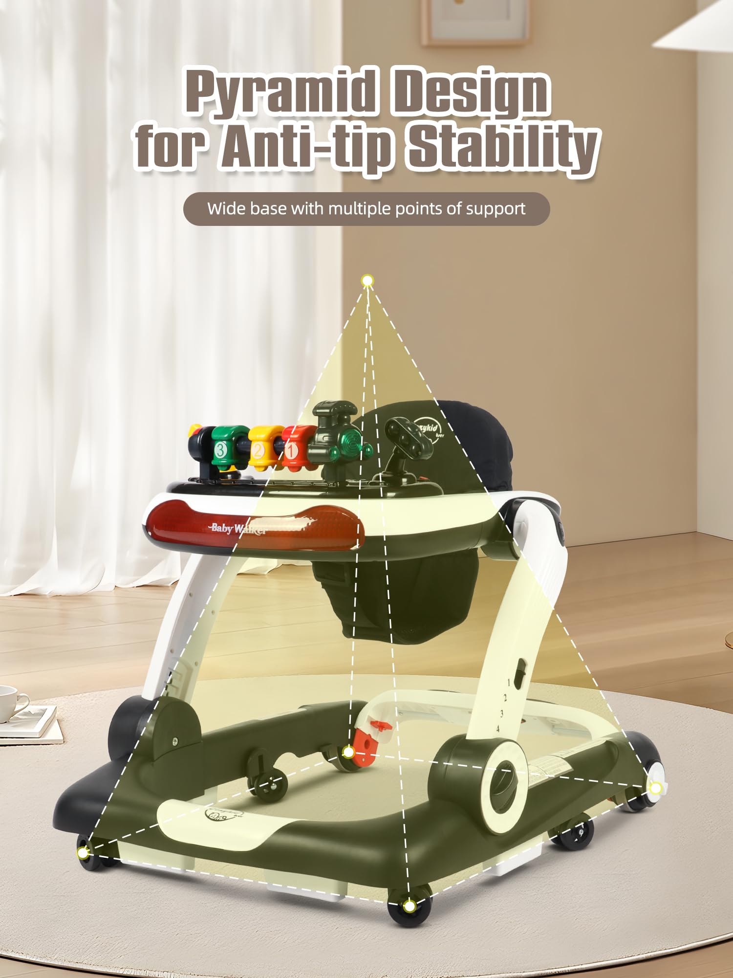 6-in-1 Musical Baby Walker with LED Lights & Wheels - Ergonomic Backrest & Non-Slip Foot Pads - Activity Center for Boys & Girls 6-18 Months (Black) - Perfect for Learning to Walk, Playtime & Developmental Stimulation at Home