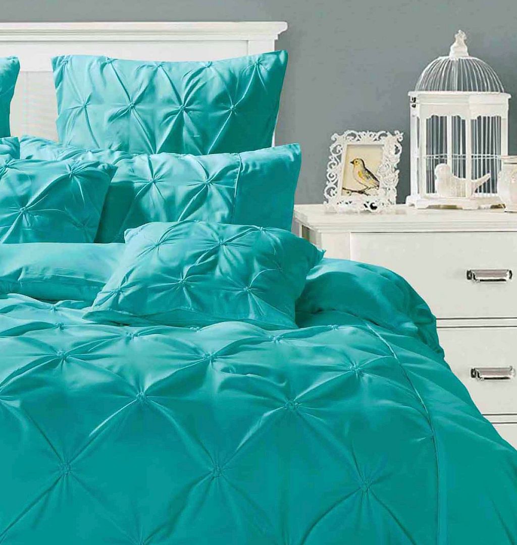 Premium Diamond Pintuck Queen Size Quilt Cover Set - Teal Blue Luxury Bedding for Master Bedroom & Guest Room Decor
