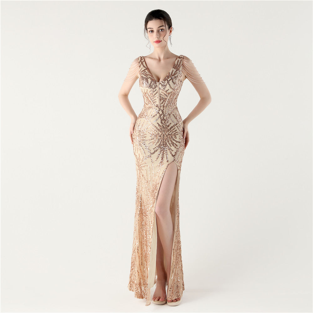 2025 New Heavy Duty Fishbone Corset Waist Trainer with Deep V Neck & High Slit Evening Gown - Sexy Red Carpet Dinner Party Host Dress for Prom, Wedding & Formal Events