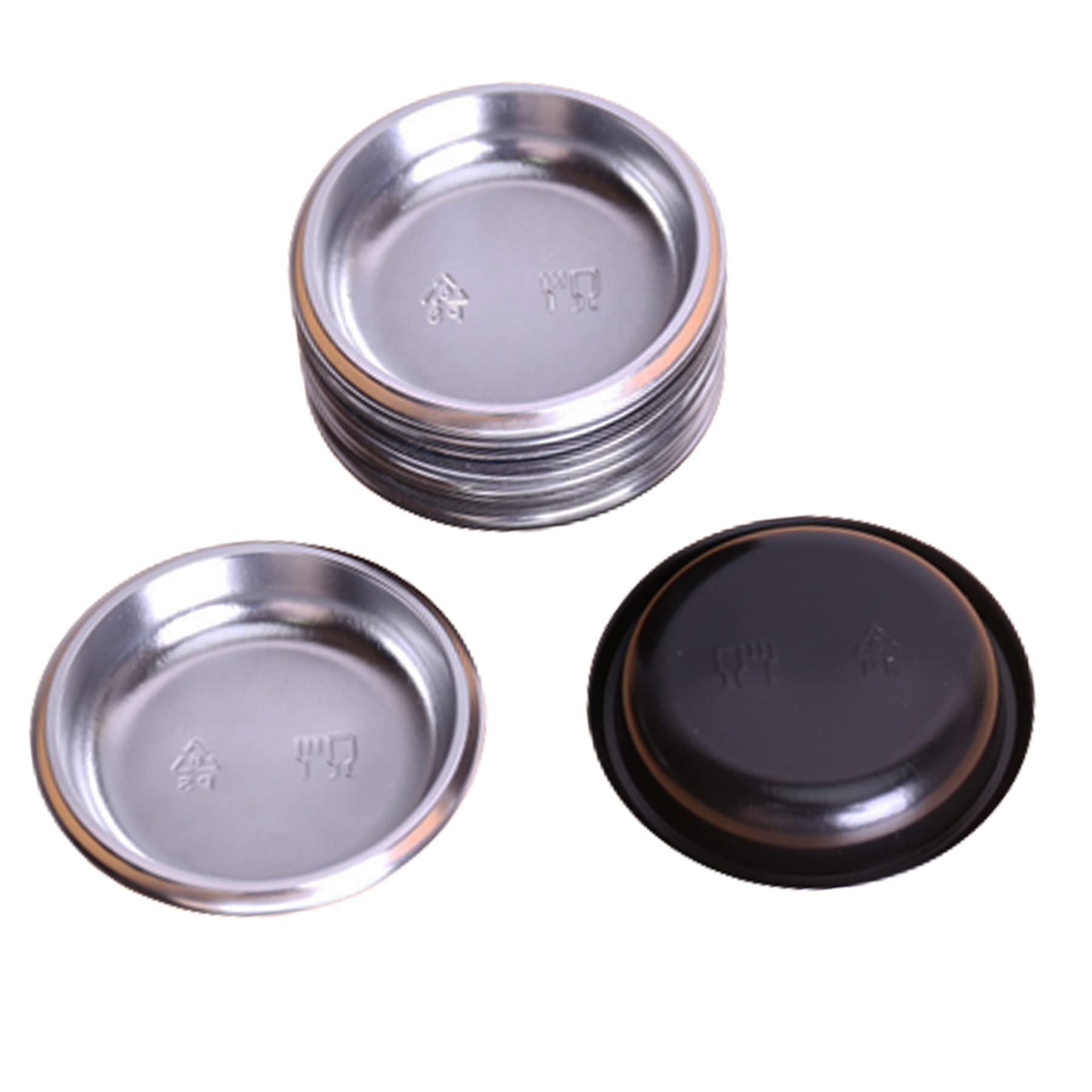 QJFCare 100Pcs Round Disposable Sauce Dishes - Mini Dipping Dessert Plates, Soy Sauce Bowls, Seasoning Dishes for Home, Restaurant & Party Use - Silver (Ideal for Sushi, Appetizers, Condiments & Small Snacks)