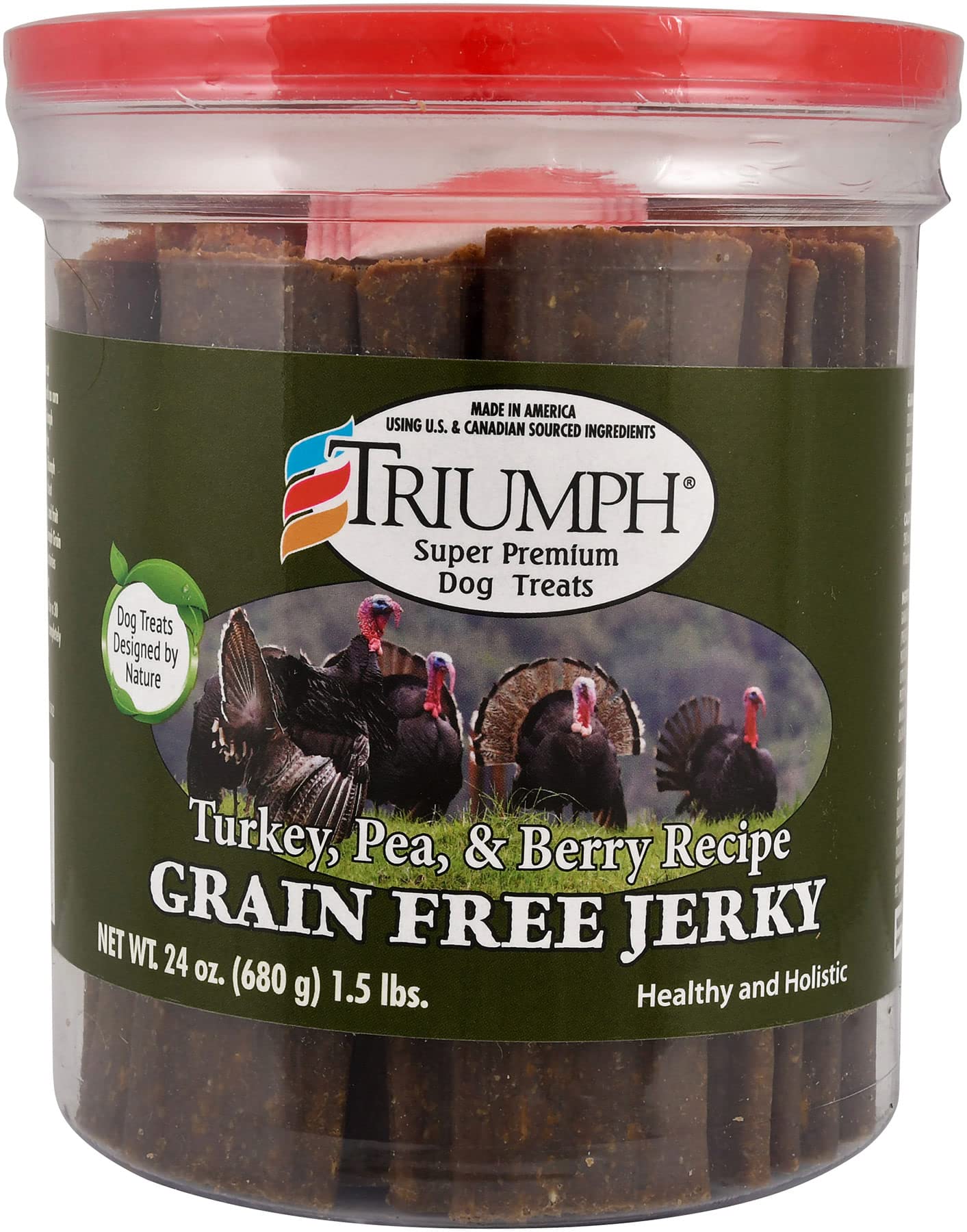 Triumph Grain-Free Dog Jerky with Turkey, Pea & Berry - 24oz All-Natural Treats for Training, Rewards & Dental Health | Made in USA
