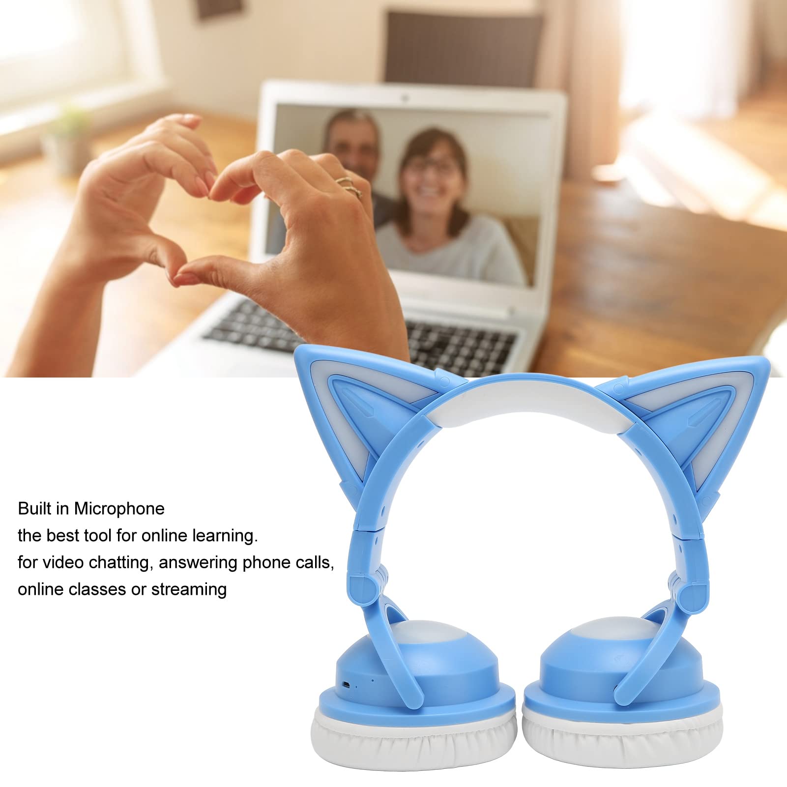 RGB Cat Ear Headphones - Wireless Bluetooth & Wired 3.5mm Stereo Gaming Headset with Adjustable LED Lights, Foldable Design for Adults & Kids - Perfect for Gaming, Music, Cosplay & Streaming