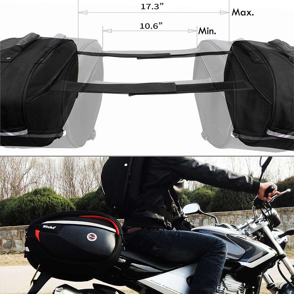 Premium 2-Piece Motorcycle Saddle Bags - Waterproof Expandable Panniers for Street & Sport Bikes | Durable Side Luggage for Commuting, Touring & Road Trips | NMO-8209