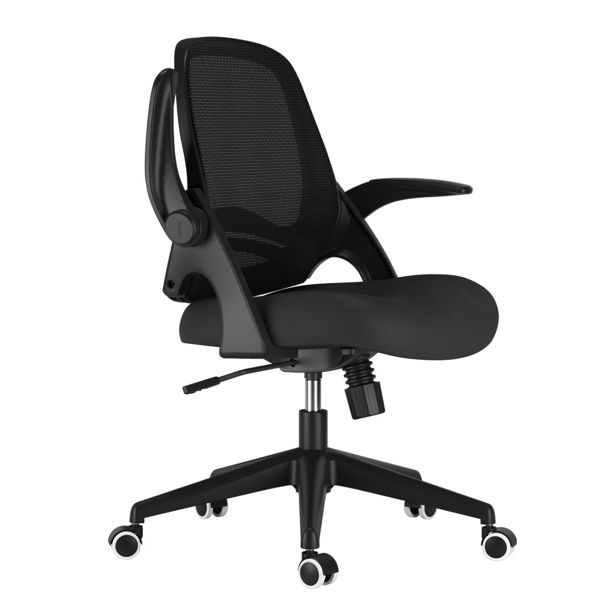 Hbada Ergonomic Office Chair with Flip-Up Armrests & Saddle Cushion - Adjustable Swivel Mesh Computer Desk Chair with S-Shaped Backrest, Black - Perfect for Home Office, Gaming & Workspace Comfort
