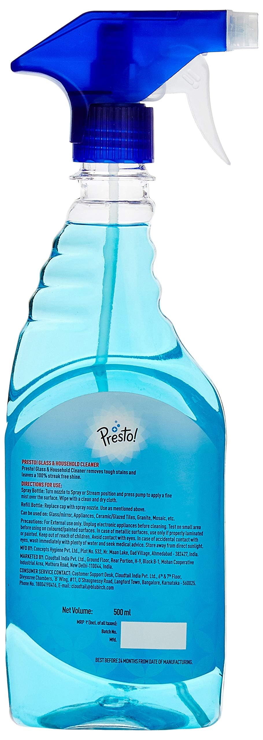 Presto! Glass & Household Cleaner Spray - 500ml Bottle for Streak-Free Windows, Mirrors, Countertops & More - Amazon Brand - Perfect for Home, Office & Car Cleaning