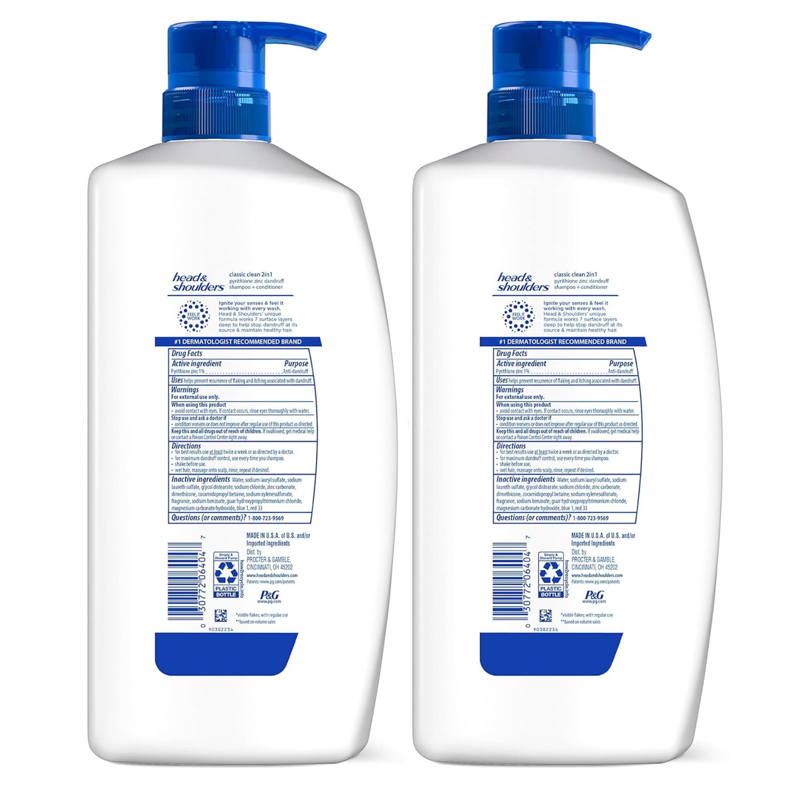 Head & Shoulders 2-in-1 Classic Clean Anti-Dandruff Shampoo & Conditioner Twin Pack - Paraben Free, Color Safe, Fresh Scent - 32.1 Fl Oz (Pack of 2) - Perfect for Daily Hair Care & Dandruff Control for Men & Women