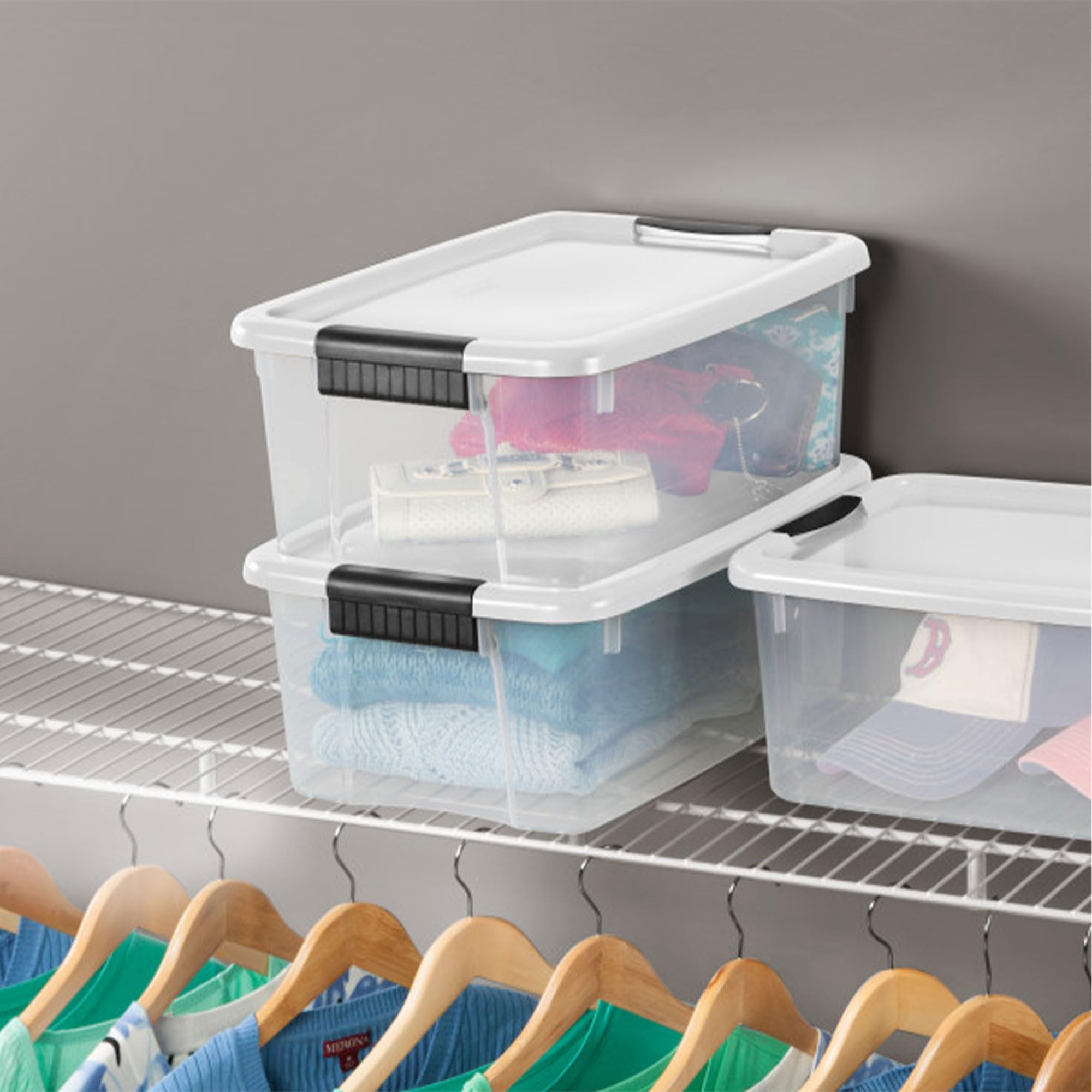 Sterilite 70-Quart & 18-Quart Heavy Duty Stackable Storage Bins with Latching Lids - 4 Large & 6 Small Clear Plastic Totes for Home Organization, Closet, Garage, and Office Storage Solutions