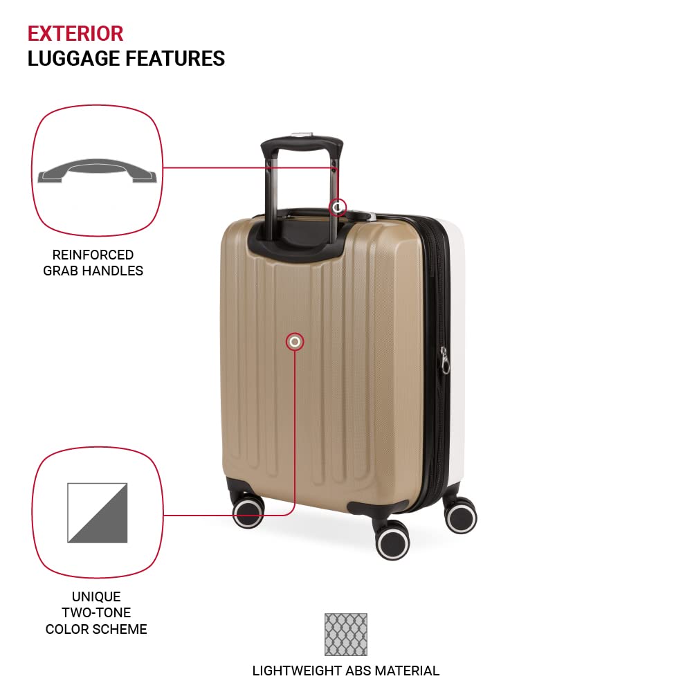 SwissGear Duet Hardside Expandable Carry-On Luggage 19-Inch with 360° Spinner Wheels, Lightweight Suitcase for Travel - Ivory/Taupe | Perfect for Business Trips & Weekend Getaways