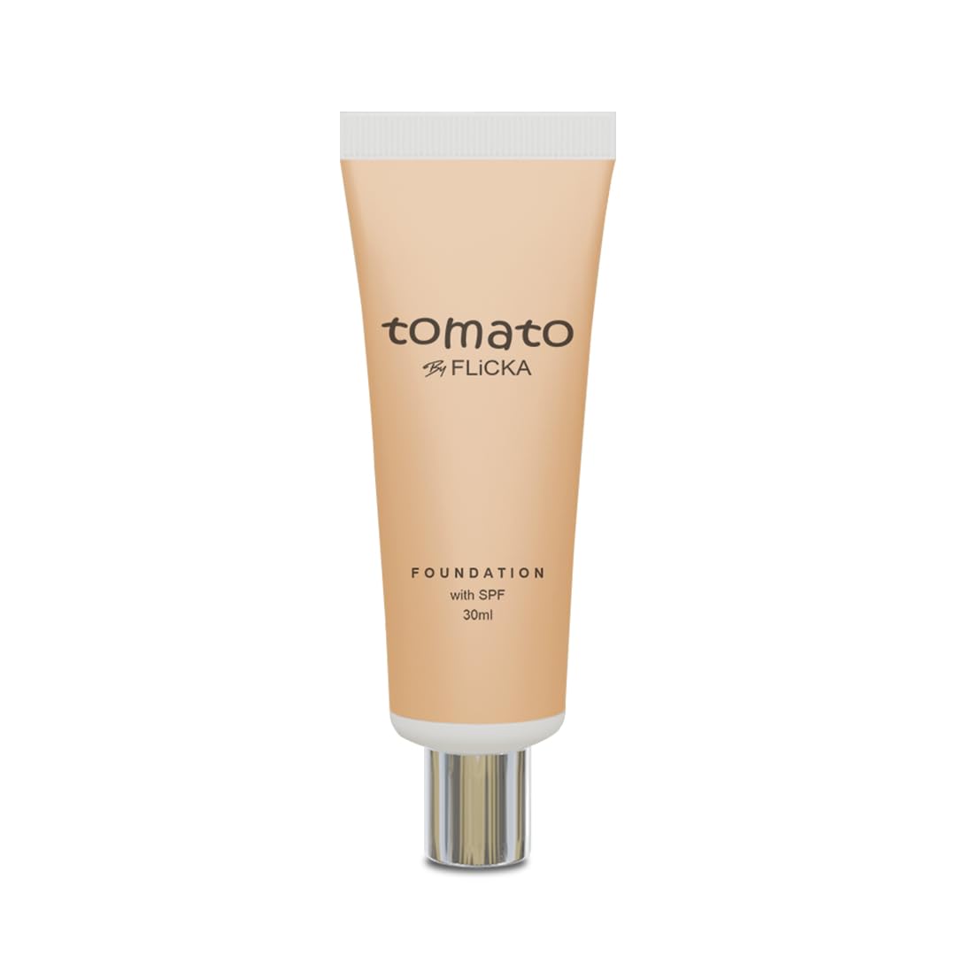 FLiCKA Tomato Liquid Foundation 30ml - Light to Medium Buildable Coverage, Moisturizing & Long Lasting Makeup for All Skin Types | Ivory Shade 01 | Perfect for Daily Wear, Office & Special Occasions