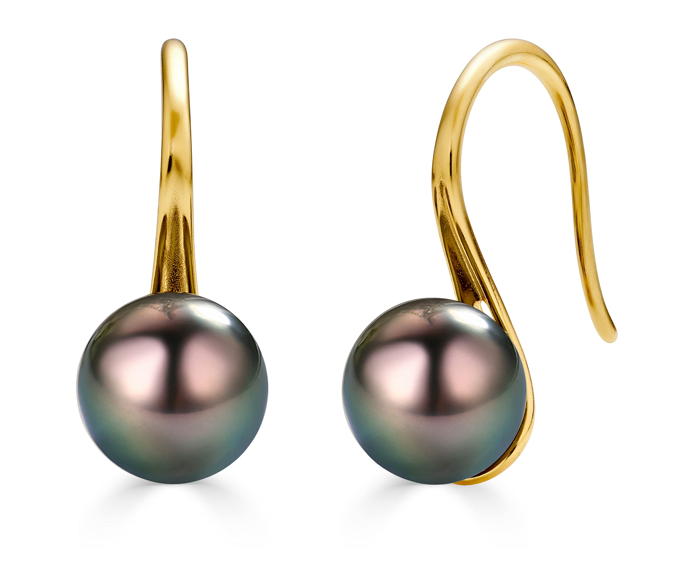 Minimalist Classic Tahitian Black Pearl Earrings 8.5-9mm, 18K Yellow Gold Plated Sterling Silver - Elegant Jewelry Gifts for Women, Perfect for Weddings, Parties & Everyday Wear (Yellow Gold)
