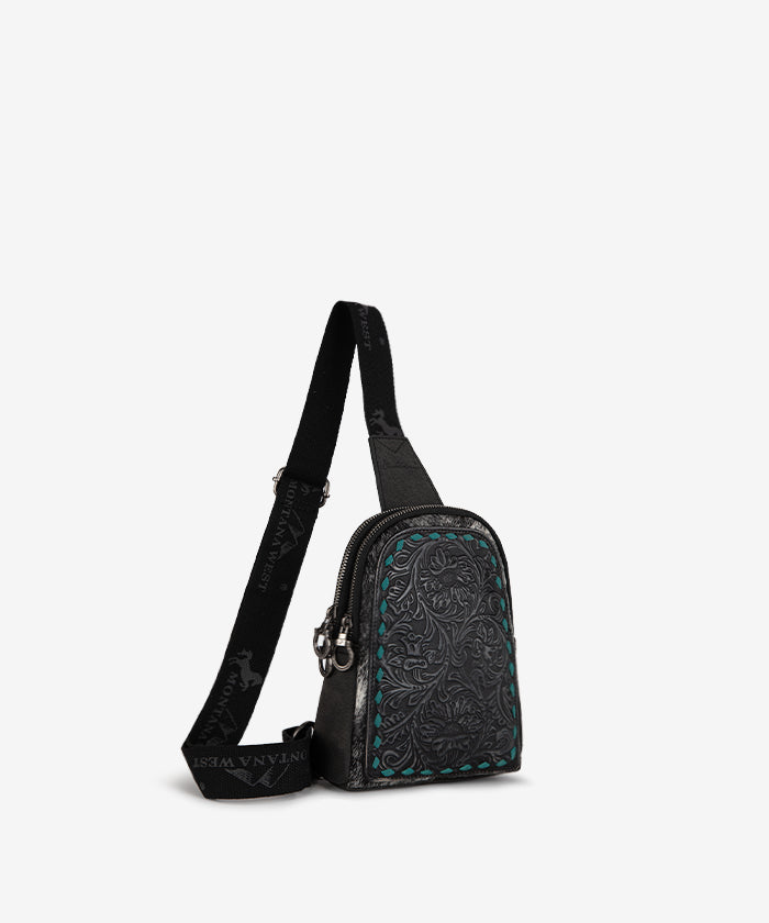 Montana West Tooled Leather Concealed Carry Sling Bag for Men & Women - Crossbody Shoulder Bag with Hidden Gun Pocket - Perfect for Hiking, Travel & Everyday Use