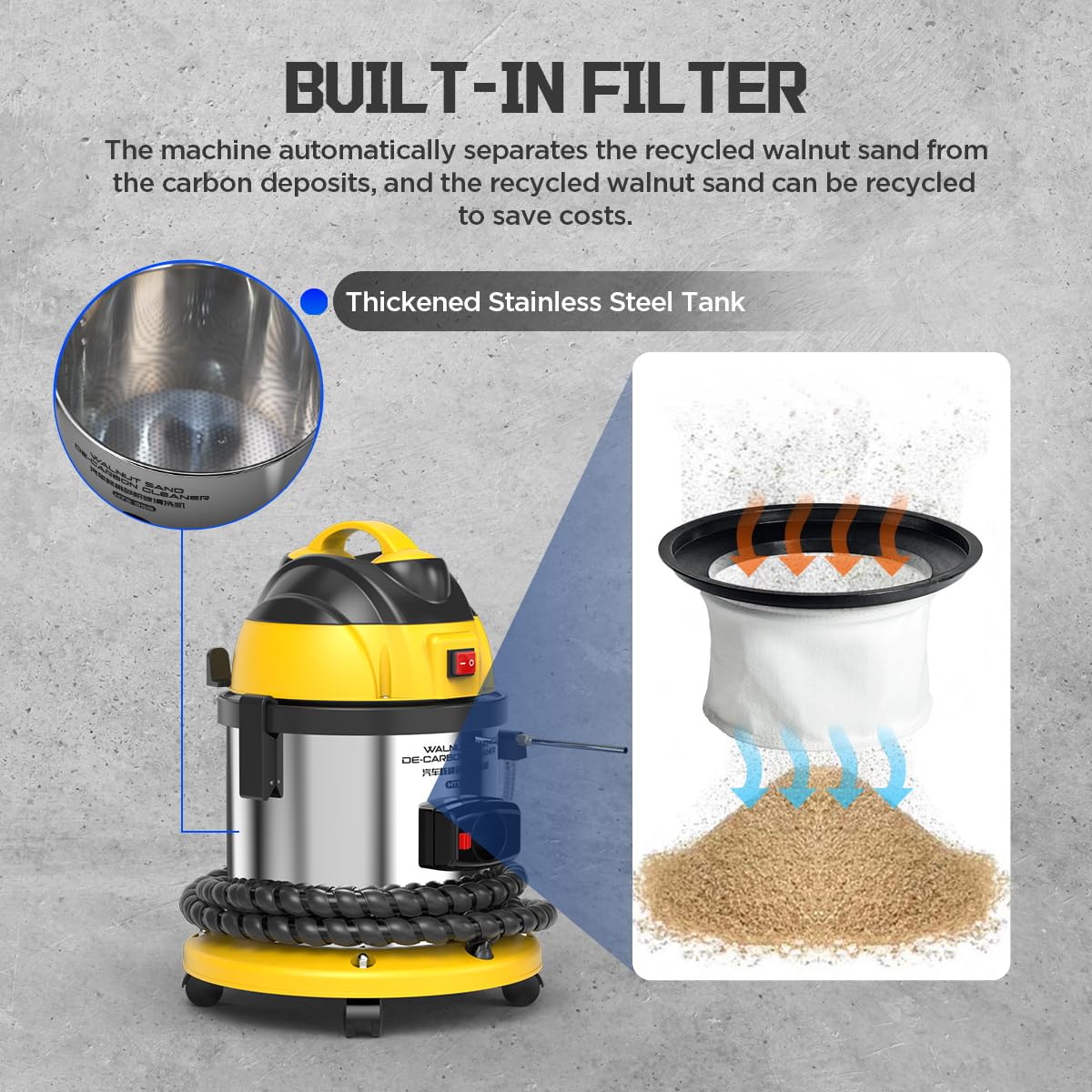 CMTOOL 1200W Walnut Blaster Kit for Carbon Cleaning - 2kg Walnut Sand Included, Automotive Engine & Exhaust Valve Cleaner Machine (HTS558) - Perfect for DIY Car Maintenance & Professional Auto Repair Shops