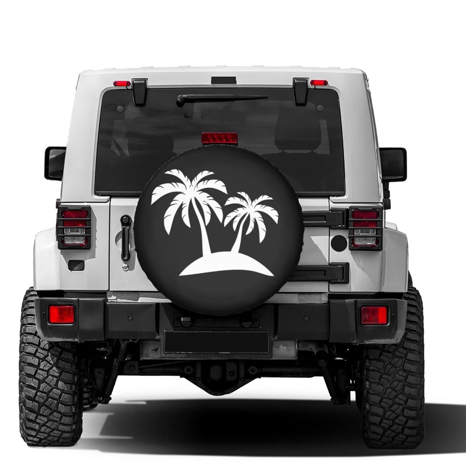 17 Inch Spare Tire Cover - Dust-Proof Wheel Protector for Trailers, RVs & SUVs | Tropical Palm Tree Island Design | Perfect for Road Trips & Outdoor Adventures