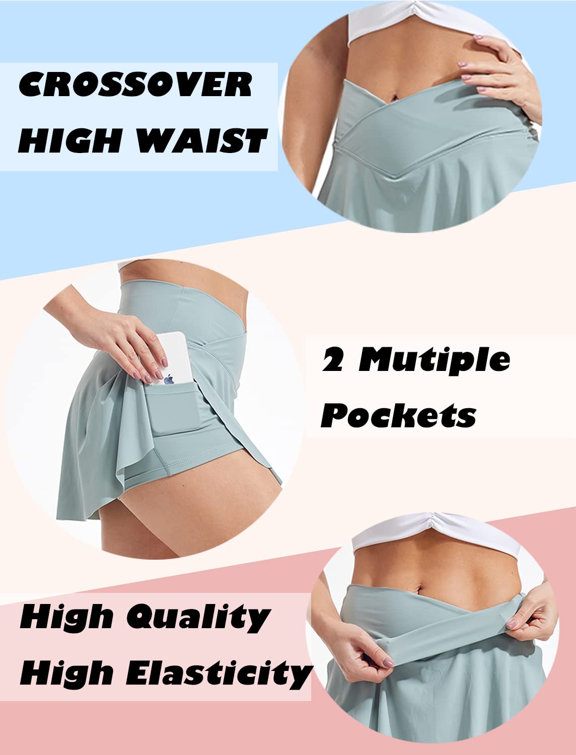 RIOJOY Women's High Waisted Tennis Skirts with Pockets & Built-in Shorts - Athletic Running Golf Workout Skirts for Sports & Outdoor Activities | Perfect for Tennis, Golf, Gym & Casual Wear