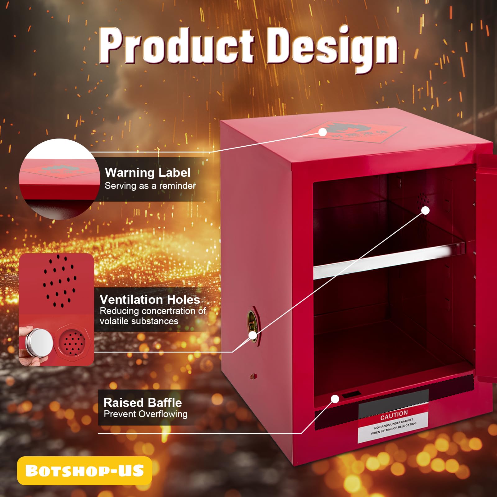 Gdrasuya10 4-Gallon Flammable Liquid Safety Storage Cabinet - Fireproof Hazardous Chemical Cabinet with Adjustable Shelves, 17x17x22 Inches, Red - Ideal for Garage, Workshop & Laboratory Chemical Storage